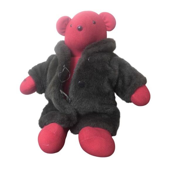 North American Bear Company Other - Vintage North American Bear Co. Plush Red Bear in Faux Fur Coat Lauren Bacall